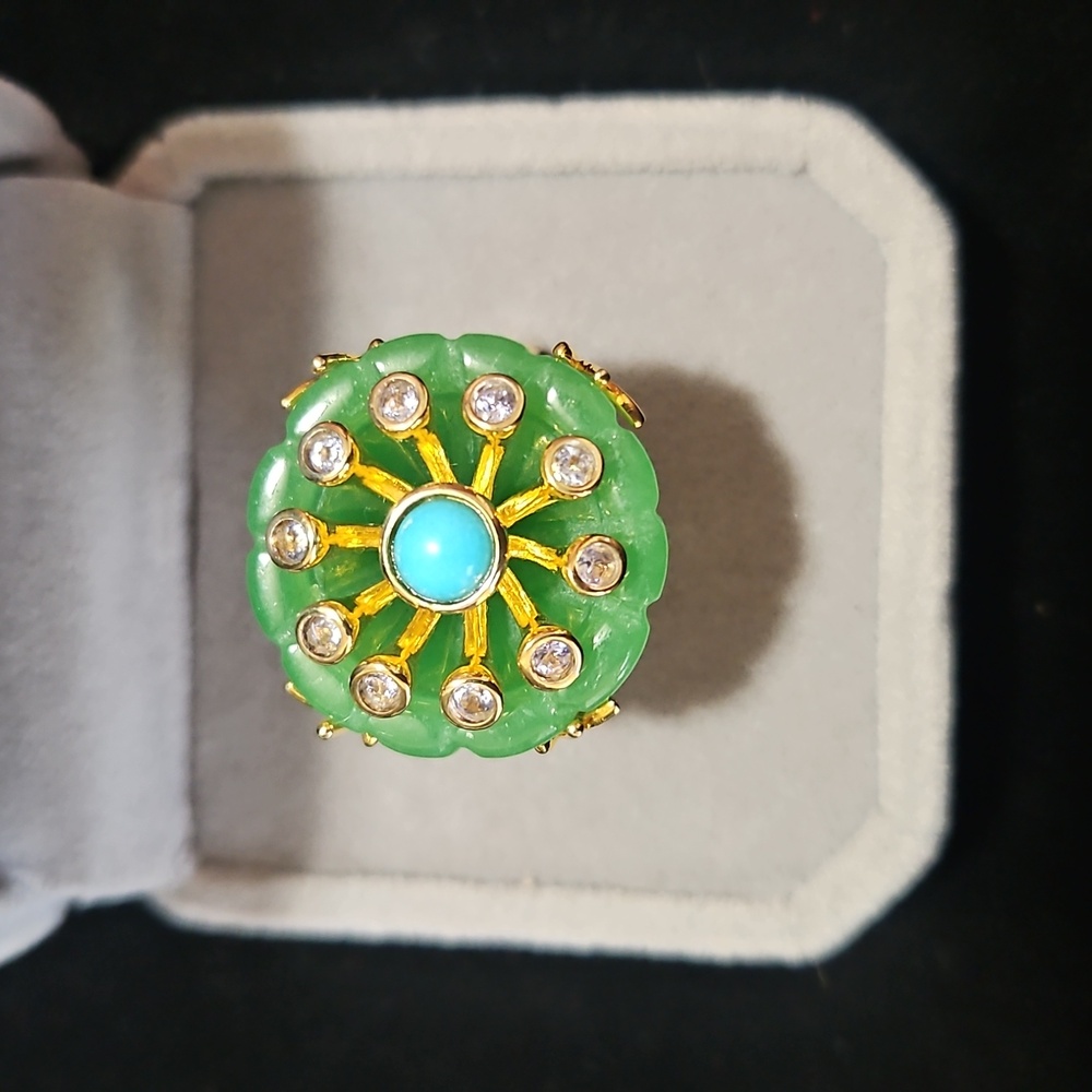Green Jade and Multi-Gemstone Ring